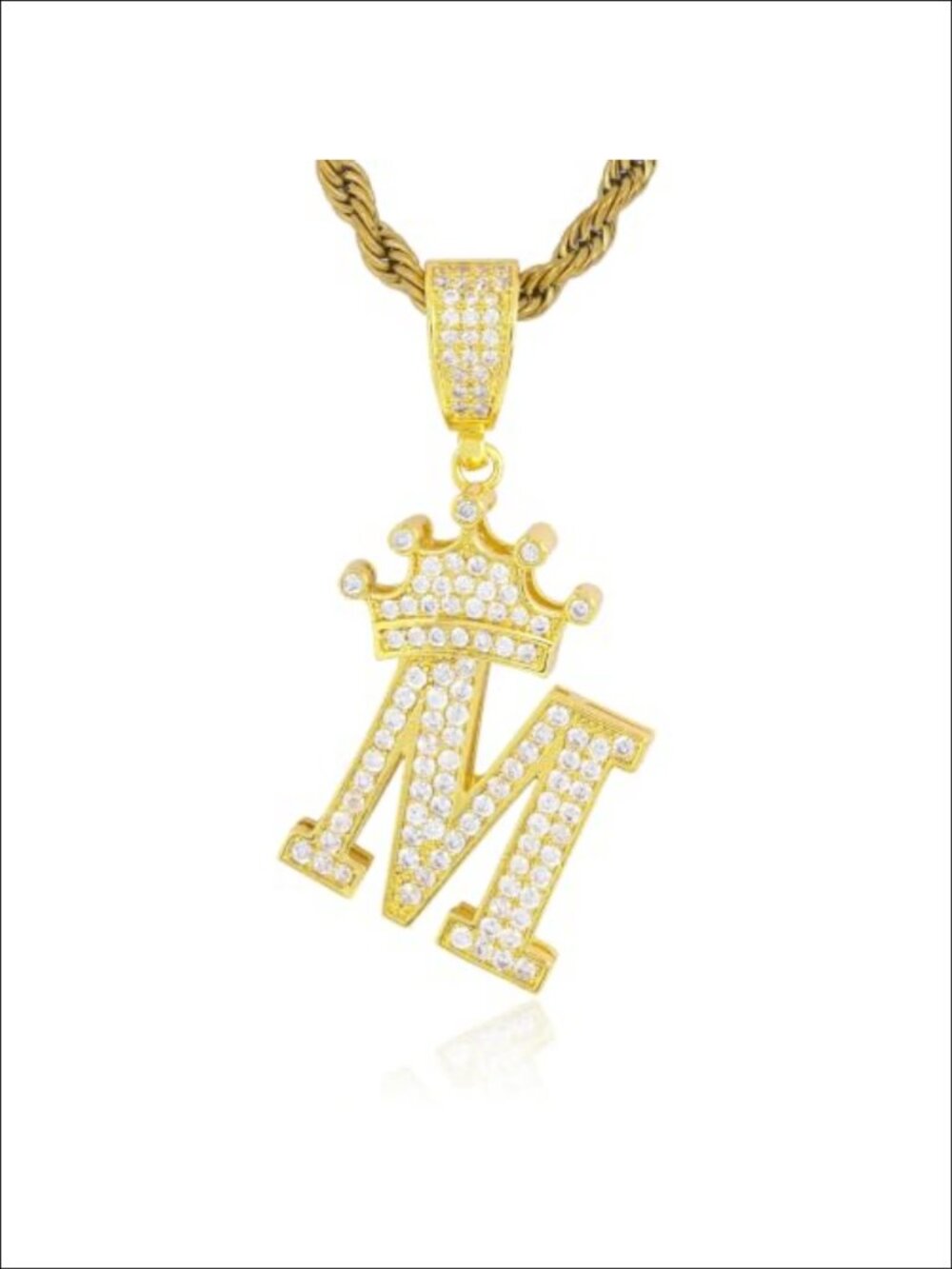 Crown Initial A-Z Letter Pendant Necklace Gold Plated Rhinestone Hip Hop